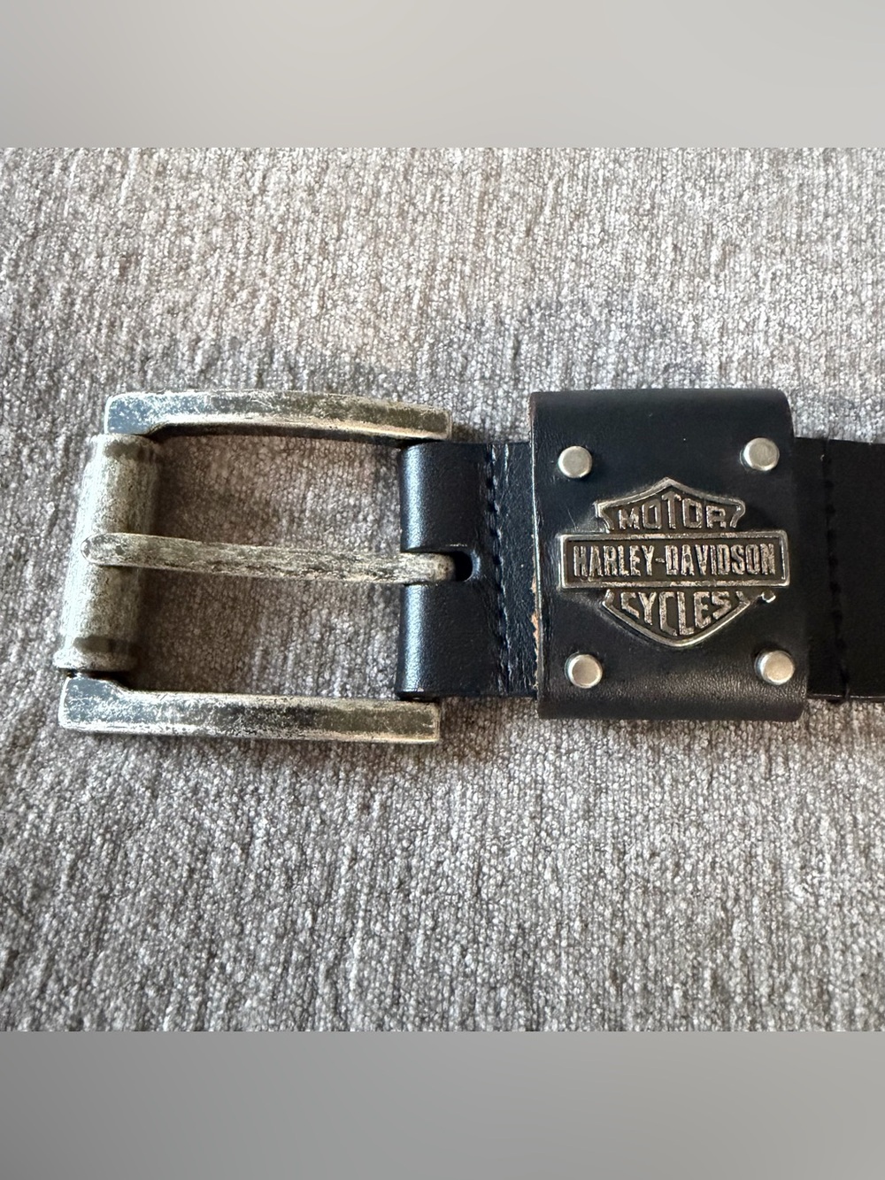 Harley Davidson Men's Silver Studded Black Leather Motorcycle Biker Belt Size 42